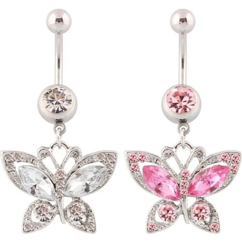 New Fashion Personality Sexy Shining Zircon Butterfly Dangle Belly Rings for Women Body Piecing Jewelry