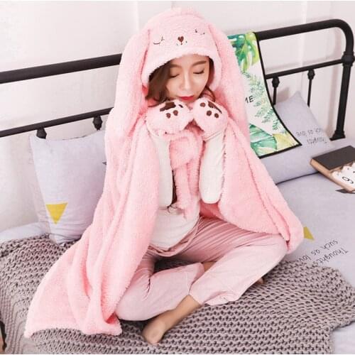 New Rabbit Lovely Plush Soft Cloak Bunny Cape Cartoon Cloak Coral Fleece Air Blankets Birthday Valentine Gifts 160x120cm