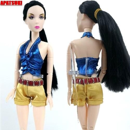 Doll Clothes for Barbie Dolls Clothes for 1/6 BJD Doll Outfits Ladies Blue Bra Shirt + Short Pants Dollhouse Accessories Kid Toy