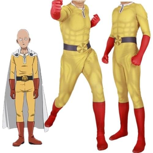 Wholesale Adult Kids Japanese Anime ONE PUNCH-MAN Bodysuit Cosplay Costume Saitama Zentai Suit Cos Party Jumpsuits Drop Ship