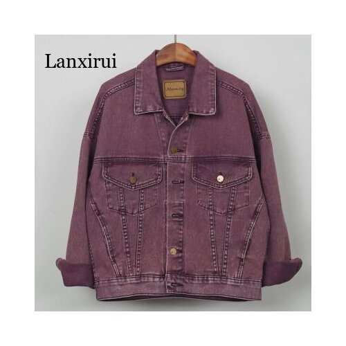 Autumn Fashion Denim Jacket Women Vintage Purple Jeans Jacket Female Loose Casual Basic Coat Female Streetwear Chaquetas Mujer