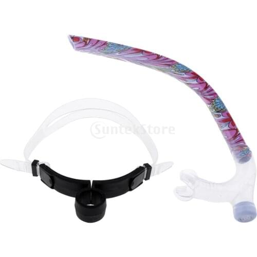 Front Snorkel for Swimmers Swimming Training Center Mount Comfort Silicone Mouthpiece Swim Snorkel Tube W/Adjustable Head Strap