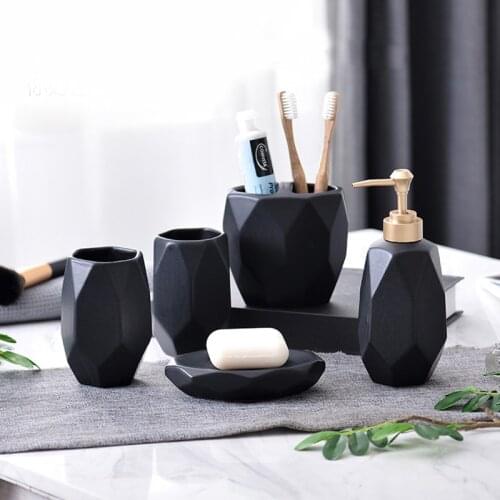 Nordic simple ceramic washing set bathroom five pieces diamond -shaped lotion bottle toothbrush holder mouth cup wedding gift