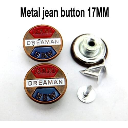 30PCS 17MM Red Bronze Tone Metal Letter Jeans Button Decoration Garment Jean Word Buttons Sewing Clothes Accessory JMB-356