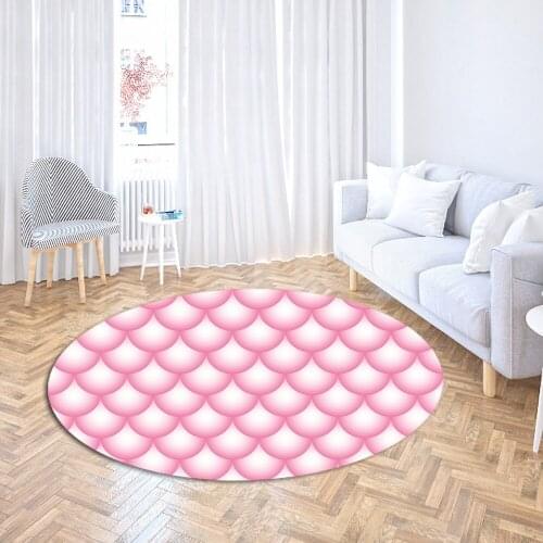 Rainbow Mermaid Scale Round Carpet Cartoon Mermaid Gift Decor Area Rugs 3D Printing Floor Mat for Living Room Bedroom Table Mats