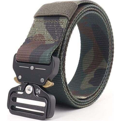 FLying Art Tactical Mens Belt Army Nylon Belt Metal Buckle Outdoor Survival Accessories Hook Hunting Mens Watch Belt