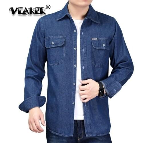 New Autumn Mens Denim Shirt Cotton Jeans Shirt Fashion Slim Long Sleeve Cowboy Shirt Stylish Wash Slim Fit Tops Plus Size 4XL