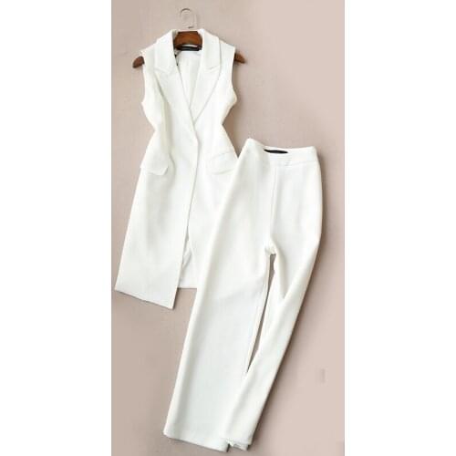 Chic Long Design Suit Vest + Suit Pants Ankle-length Trousers Office Lady Spring Autumn Suit Set