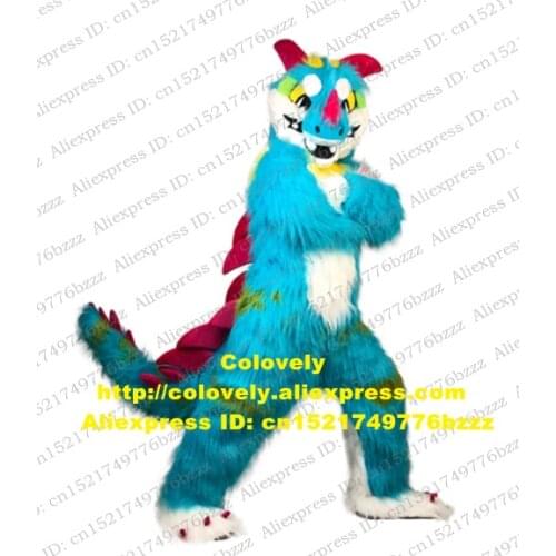 Blue Long Fur Furry Dragon Fursuit Mascot Costume Adult Cartoon Character Outfit Suit Attract Popularity Sports Events zz7575