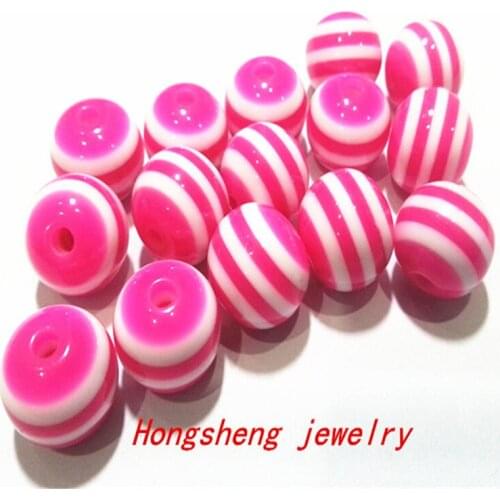 Choose size) 12mm/16mm hot pink color chunky Resin Stripe Beads For Chunky Necklace Fashion jewelry, Free shipping