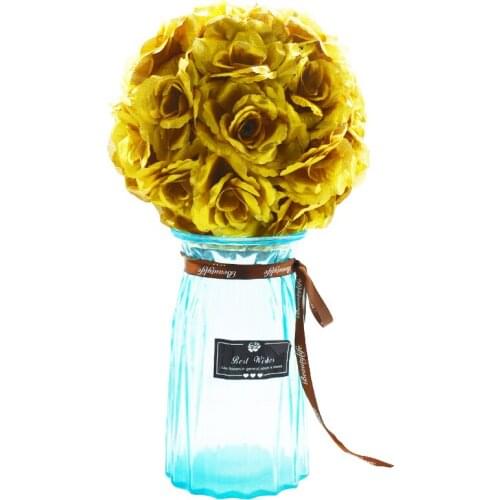 Yoshiko 20CM Gold Rose Flower Ball Centerpieces Silk Rose Decorative Hanging Flower Ball Wedding Kissing Ball Pomander Decor