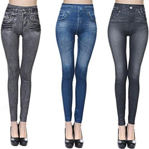 Womens Jeans High Waist Slim Denim Print Stretch Pencil Pants Blue Retro Washed Elastic Skinny Denim Pants Trousers Plus Size
