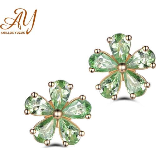 Anillos Yuzuk New 925 Sterling Silver Flower Stud Earrings For Women Blue Green Purple Topaz Earring Wedding Party Jewelry Gift