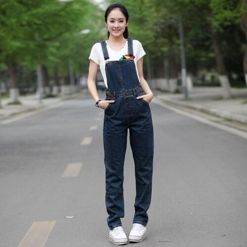 2020 New Korean version of the tide High waist Loose Large size Denim Bib Female Conjoined Suspender Trousers Size S-4XL 5XL