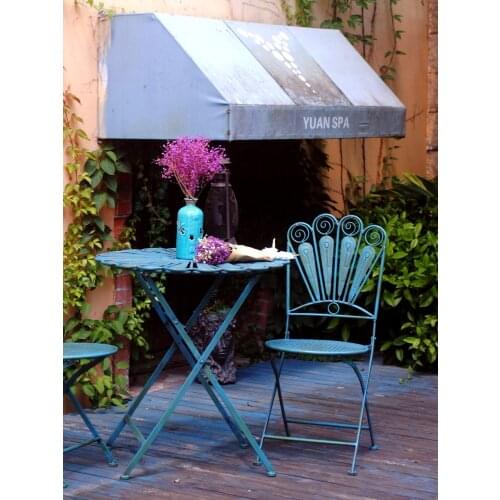 Zq American Country Iron Retro Outdoor Folding Tables and Chairs Three-Piece Garden Balcony