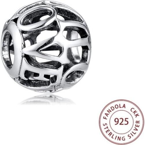 100% Real 925 Sterling Silver Openwork I Love You Script Charms Metal Beads Fits Original Pandora Bracelet DIY Jewelry Gift