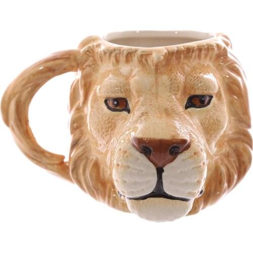 400ml 3D Cartoon Mugs Lion Head Ceramic Mug Hand-Painted Animal Coffee Cups Desktop Decoration Free Shipping