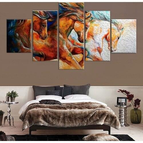 5 pieces poster Horses Running Animals painting Wall Art Picture Gift Home Decoration Canvas Print painting frame