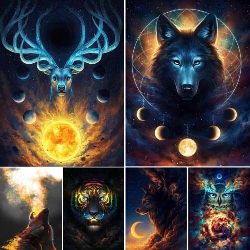 5D DIY Diamond Painting Abstract Deer Wolf Universe Planet Art Picture Full Rhinestone Cross Stitch Embroidery Home Decoration