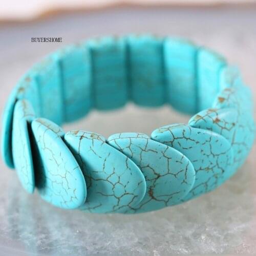BUYERSHOME Hot Jewelry For Women 25X25X7MM Natural Beads Stone Green Howlite Stretch Bracelet 8" 1Pcs H602