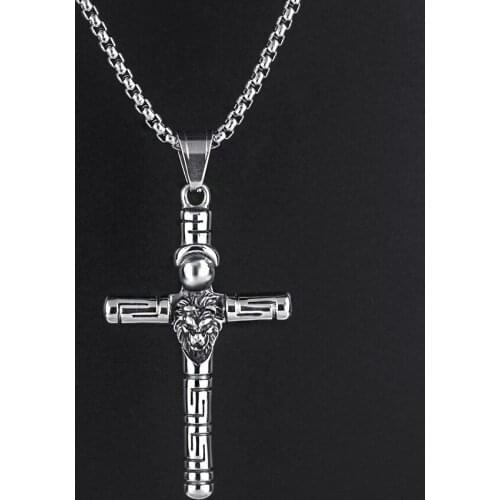 For Men Square Pearl Chains Skull Cross Pendant Necklace Stainless Steel Fashion Tribal Chief Jewelry Gothic Punk Necklaces