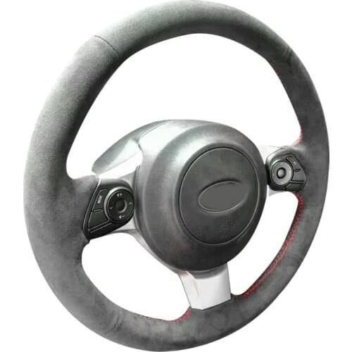 DIY All Black Suede Leather Steering Wheel Red Stitch on Wrap Cover Fit For Subaru BRZ 2016-2019