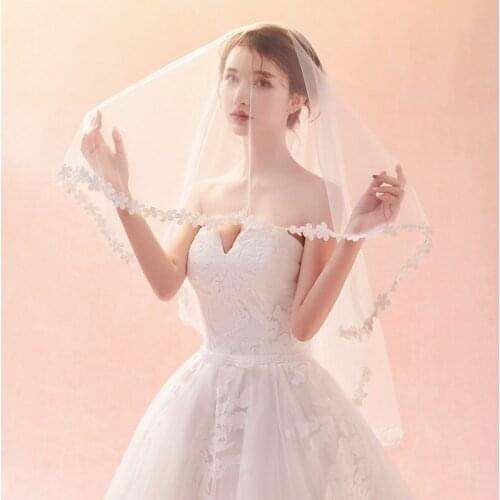 Best-selling white veil bridal veil applique lace one layer veil 135*175cm soft veil 2020 wedding bridal short veil
