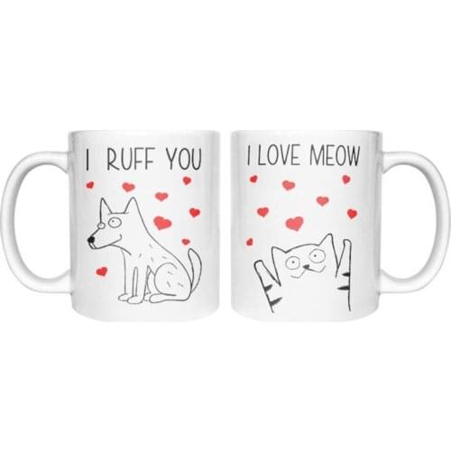 I Love Coffee Mugs Matching Couple Set - Valentines Gift for Dog/Cat Lovers Mug White 11 Oz. / Mug White 11 Oz