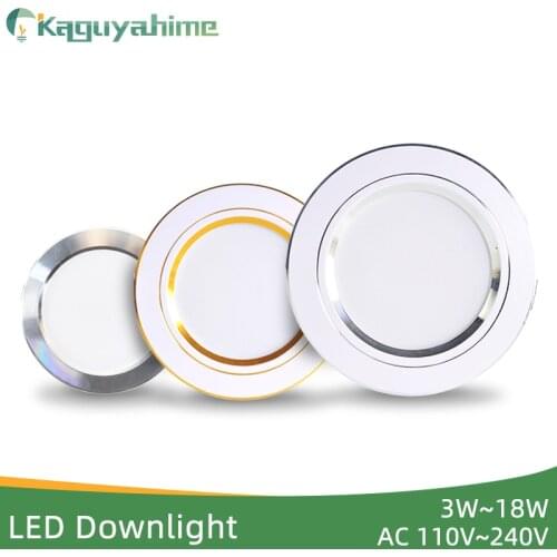 Kaguyahime 3W-18W LED Downlight 110V 220V AC85~240V Silver White Ultra Thin Bright Round LED Ceiling Recessed Spot Down Light