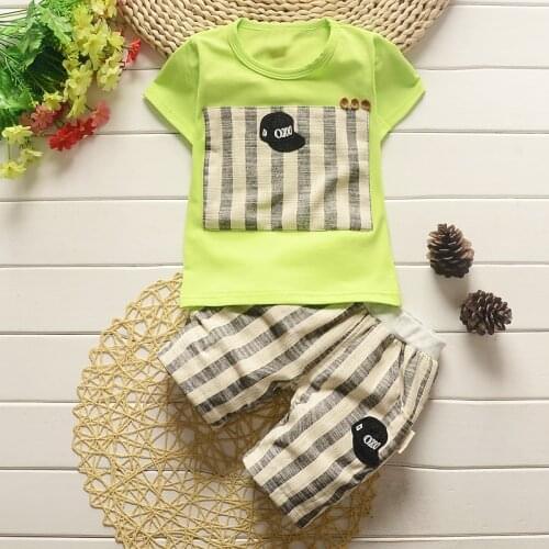 Boys Clothing Sets 2021 Summer Solid Chiffon Short Sleeve Tops+Bowknot Shorts Girl Kids Clothes Children Clothing Set