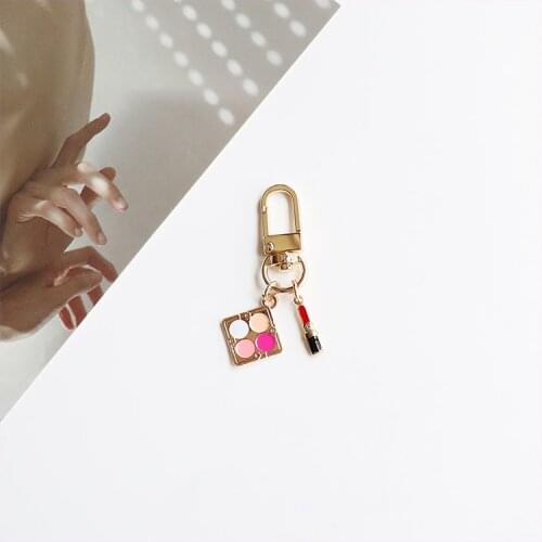 Cute Mini Makeup Lipstick Eye Shadow Keychain Llavero Auto Mujer Airpods Accessories Couple Pendant Charm Gift Phone Charm