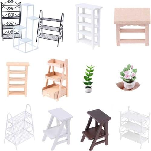 1/12 Dollhouse Miniature Rack Iron Shelf Flower Stand Decoration Accessories Handmade Toys Gift for Kids