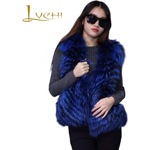 LVCHI Fashion Genuine Fur Womens Real Fur Tank Coats Women Fur Leather Sleeveless Mink Coats Blue silver fox 2019 Mink Coat