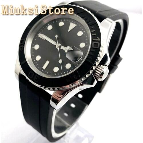 Bliger 40mm Silver Case Miyota 8215 Automatic Movement Sapphire Glass Black Sterile Dial Luminous Rubber Strap Mens Top Watch