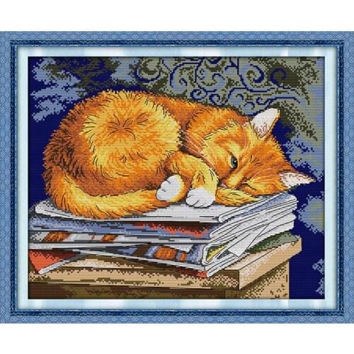 Cartoon cat pattern cross stitch kit DIY needle and thread embroidery 11CT 14CT canvas printing set Childrens room decor gift