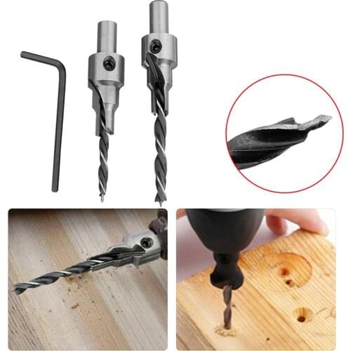 2 PCS Woodworking Opener Drilling 3 Step Pilot Drill Bit Set Screw Wood Window Hinge Hole Saw Chamfer 4/6/5/7 mm