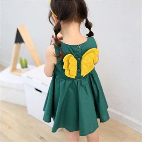 2020 New Summer Girl Dress Casual Sleeveless Back Wings Wedding Party Princess Pleated Cute Children Dresses Girls Clothing