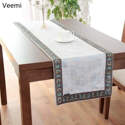 New Chinese style high-grade solid table runner light blue table flag European tea table shoe cabinet cover home decoration