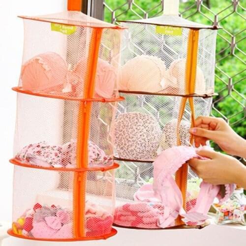 Orange/Brown Underwear Bra Laundry Sweater Hanging Basket Windproof Folding Multi-Layer Drying Rack Mesh Clothes Dryer Net