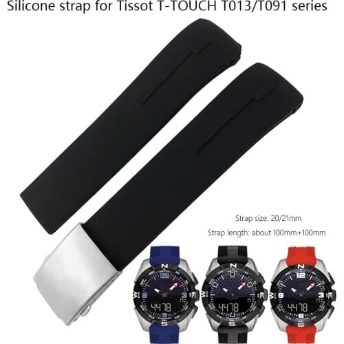 20mm 21mm Rubber Silicone Watch Strap Black Orange Watchproof Sports Watch Bands for Tissot Touch T013 T091 Bracelets for Men