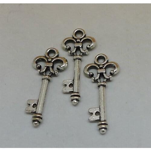 RONGQING 200pcs/lot Fleur-De-Lis Key Charms 27x12mm Tiny Zinc Alloy Charms for DIY Bracelets Necklace Pendants