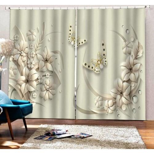 Modern Brief flower Curtain butterfly Curtains For Living Room Luxurious 3D Bedroom Curtains For Window Decoration