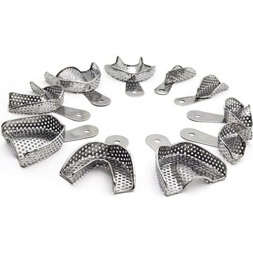 10 Pcs/Set Dental Lab Equipment L/M/S Size Upper Lower Stainless Steel Impression Trays For Dental Lab Free Shipping