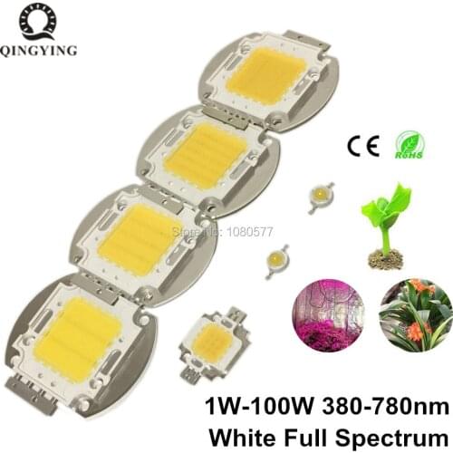High Power 1W 3W 5W 10W 20W 30W 50W 100W White Full Spectrum LED Grow Light Diodes 6500K & 380-780nm Aquarium Plant LED COB Chip