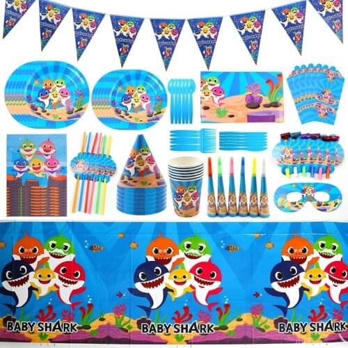 Ocean Shark Theme Disposable Party Tableware Children Paper Cup Napkin Banner Baby Shower Birthday Desktop Decoration Kids Gifts