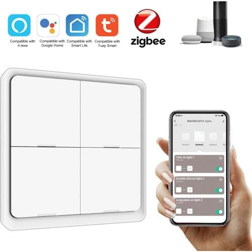 Tuya ZigBee Wireless Smarts Scene Switch 4 Gang Scenario Switch 4 Road Slab Scene Keys Switch Compatible with Alexa Google Home