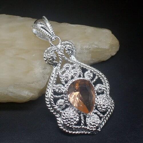 Gemstonefactory Jewelry Big Promotion 925 Silver Teardrop Unique Honey Topaz Women Ladies Mom Gifts Necklace Pendant 20213901