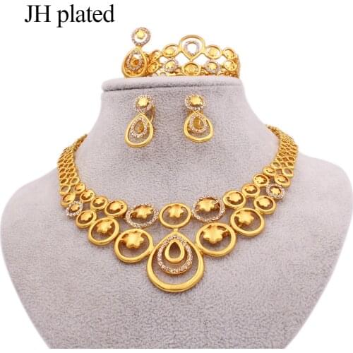 Jewelry sets Dubai gold color African ridal wedding gifts party for women Pentagram Necklace Bracelet earrings ring collares set