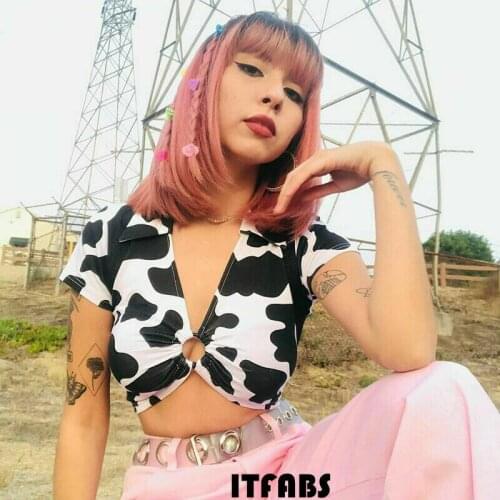 2020 Womens Crop Tops T-Shirts Fashion Summer Short Sleeve Deep V-Neck Harajuku Casual Tee Summer Female Women Clothing