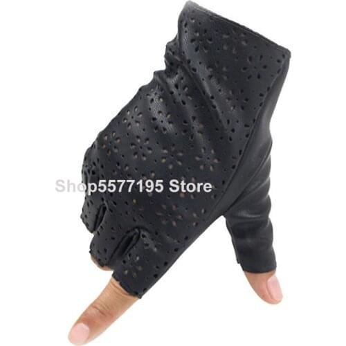 2020 New Arrival Women Fingerless Gloves Breathable Soft Leather Gloves for Dance Party Show Women Black Half Finger Mittens